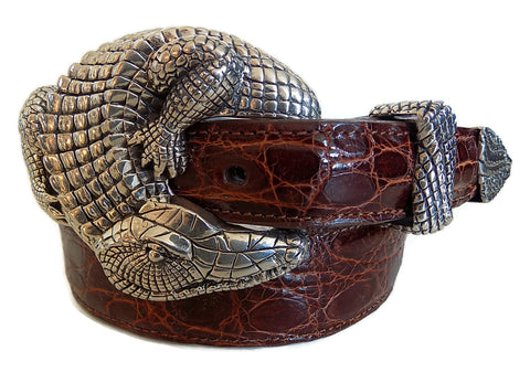 1” ALLIGATOR 3 Piece Buckle Set in .925 Sterling Silver - AL BERES