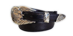 1” FREEDOM EAGLE 3 Piece Buckle Set in .925 Sterling Silver shown on a Teju Lizard Belt.