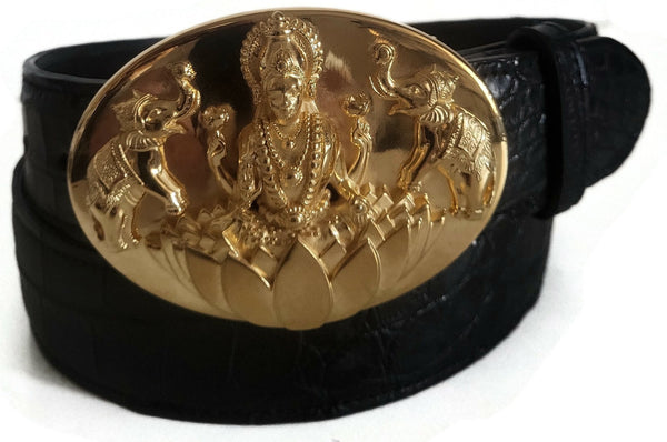 1.5" Hindu LAKSHMI Belt Buckle in 18kt Gold Vermeil over .925 Sterling Silver