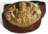 1.5" Hindu LAKSHMI Belt Buckle in 18kt Gold Vermeil over .925 Sterling Silver