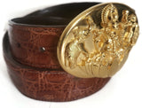 1.5" Hindu LAKSHMI Belt Buckle in 18kt Gold Vermeil over .925 Sterling Silver