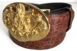 1.5" Hindu LAKSHMI Belt Buckle in 18kt Gold Vermeil over .925 Sterling Silver